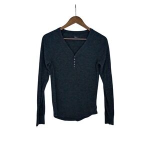 GapBody Charcoal Heather Henley Long Sleeve V Neck Button Up Shirt Top M